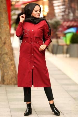 Rouge Bordeaux - Nayla Collection - Manteau Hijab 8325BR - 1