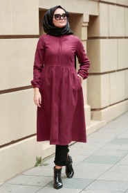 Rouge Bordeaux - Nayla Collection - Manteau Hijab 9081BR - Thumbnail