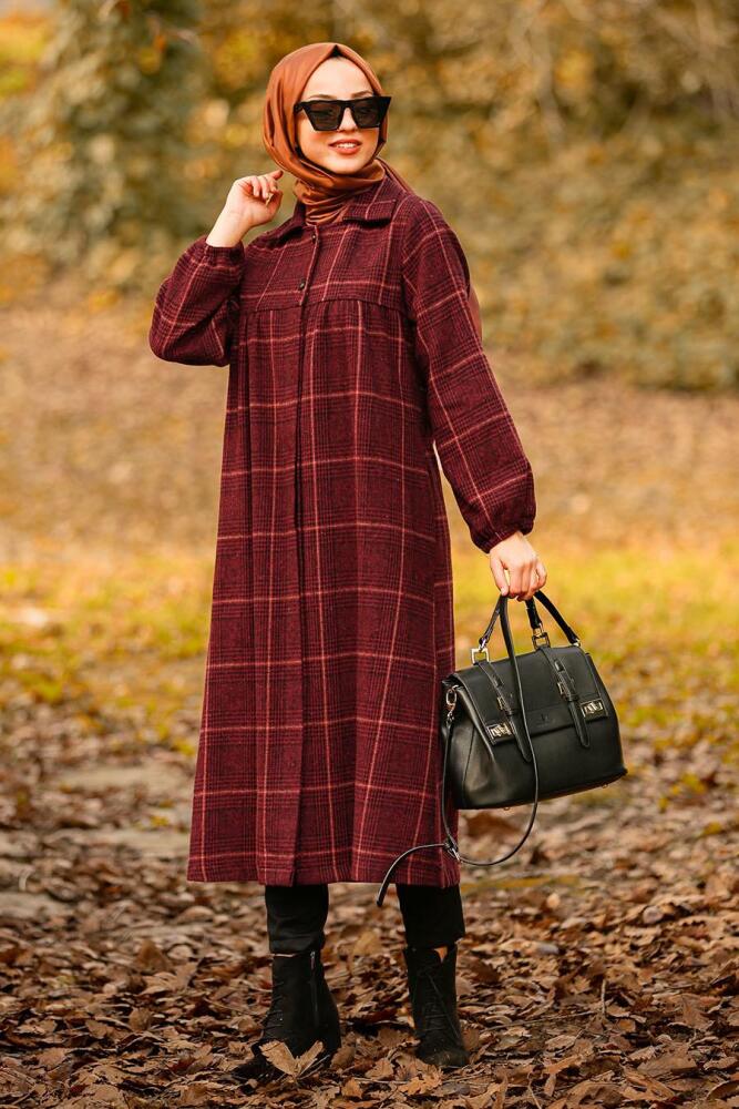 Rouge Bordeaux - Nayla Collection - Plaid Manteau 54070BR - 1