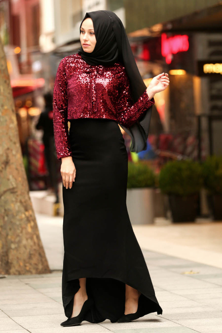 Rouge Bordeaux - Nayla Collection - Robe de Soirée Hijab 18911BR