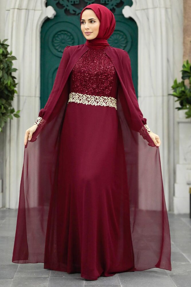 Rouge Bordeaux - Nayla Collection - Robe de Soirée Hijab 25700BR - 1