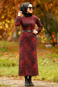 Rouge Bordeaux - Nayla Collection - Robe Hijab 100548BR - Thumbnail