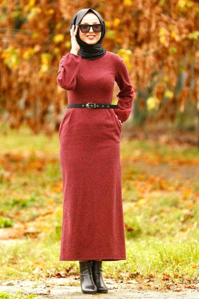 Rouge Bordeaux - Nayla Collection - Robe Hijab 100549BR - 1