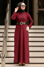 Rouge Bordeaux-Nayla Collection - Robe Hijab 10761BR - Thumbnail