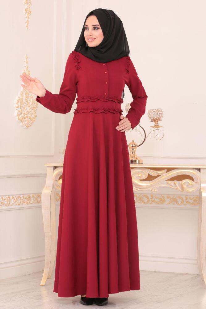 Rouge Bordeaux- Nayla Collection - Robe Hijab 1256BR - 1