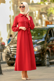 Rouge Bordeaux- Nayla Collection - Robe Hijab 2292BR - Thumbnail