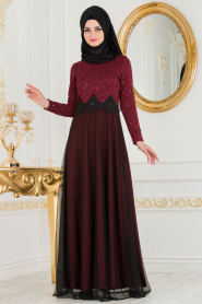 Rouge Bordeaux - Nayla Collection - Robe Hijab 38075BR - Thumbnail
