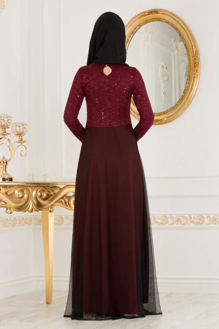 Rouge Bordeaux - Nayla Collection - Robe Hijab 38075BR - 2