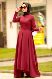 Rouge Bordeaux- Nayla Collection - Robe Hijab 42501BR - Thumbnail