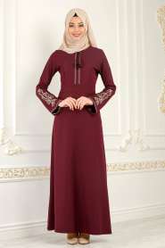 Rouge Bordeaux- Nayla Collection - Robe Hijab 81516BR - Thumbnail