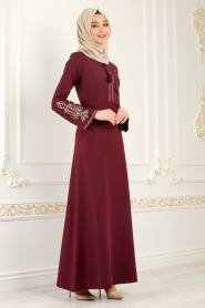 Rouge Bordeaux- Nayla Collection - Robe Hijab 81516BR - Thumbnail