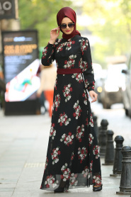 Rouge Bordeaux - Nayla Collection - Robe Hijab 81535BR - Thumbnail