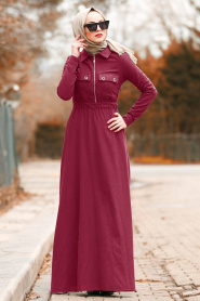 Rouge Bordeaux- Nayla Collection - Robe Hijab 8347BR - Thumbnail