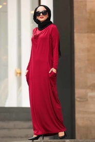 Rouge Bordeaux- Nayla Collection - Robe Hijab 956BR - Thumbnail