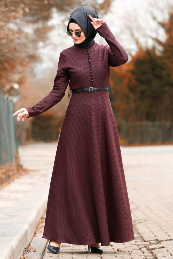 Rouge Bordeaux - Nayla Collection - Robe quotidienne Hijab 8440BR - 1