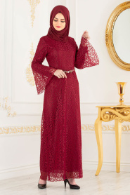 Rouge Bordeaux - Nayla Collection - Robes de Soirée 100405BR - Thumbnail
