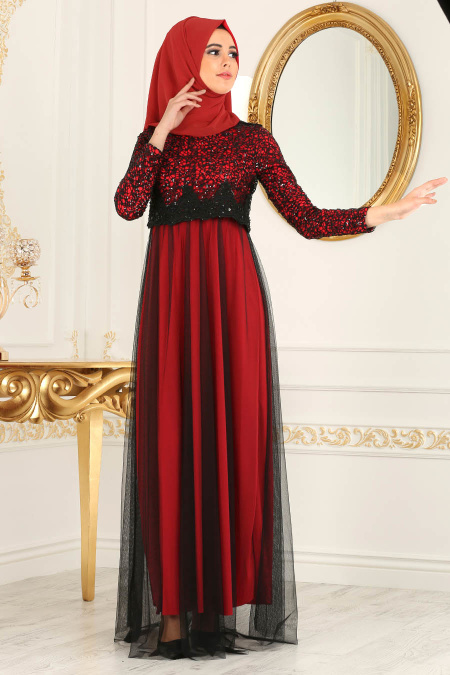 Rouge Bordeaux - Nayla Collection - Robes de Soirée 12013BR
