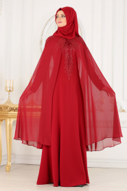 Rouge Bordeaux - Nayla Collection - Robes de Soirée 20370BR - Thumbnail