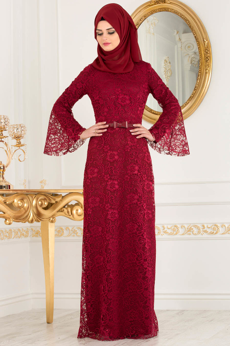 Rouge Bordeaux - Nayla Collection - Robes de Soirée 39063BR