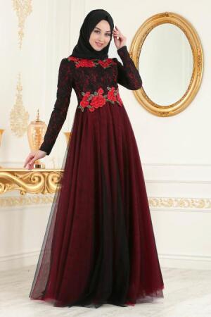 Rouge Bordeaux - Nayla Collection - Robes de Soirée 7531BR - 1