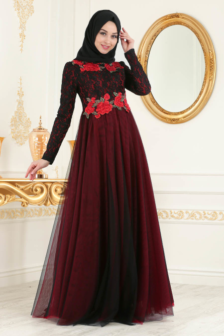 Rouge Bordeaux - Nayla Collection - Robes de Soirée 7531BR