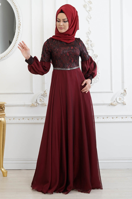Rouge Bordeaux - Nayla Collection - Robes de Soirée 8241BR
