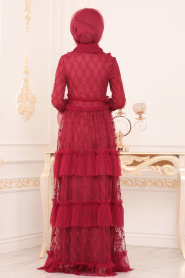 Rouge Bordeaux- Nayla Collection - Robes de SoiréeHijab 8600BR - Thumbnail