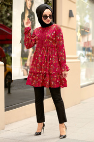 Rouge Bordeaux - Nayla Collection - Tunique Hijab - 3451BR - Thumbnail