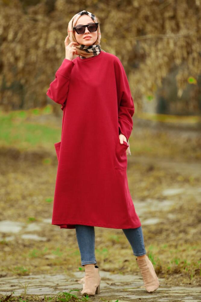 Rouge Bordeaux - Nayla Collection - Tunique Hijab 40301BR - 1