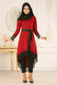 Rouge Bordeaux- Nayla Collection - Tunique Hijab 40490BR - Thumbnail