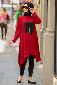 Rouge Bordeaux- Nayla Collection - Tunique Hijab 76730BR - Thumbnail