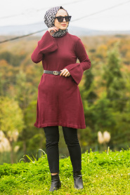 Rouge Bordeaux - Nayla Collection - Tunique Tricot Hijab 20140BR - Thumbnail