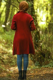 Rouge Bordeaux - Neva Style - Cardigen en tricot hijab - 16114BR - Thumbnail
