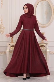 Rouge Bordeaux -Neva Style-Hijab Robe-51210BR - Thumbnail