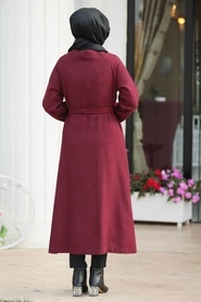 Rouge Bordeaux - Neva Style - Manteau Feutre Hijab - 5505BR - Thumbnail