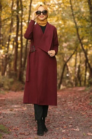 Rouge Bordeaux - Neva Style - Manteau Hijab - 5048BR - Thumbnail