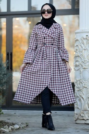 Rouge Bordeaux - Neva Style - Manteau Hijab - 50770BR - Thumbnail