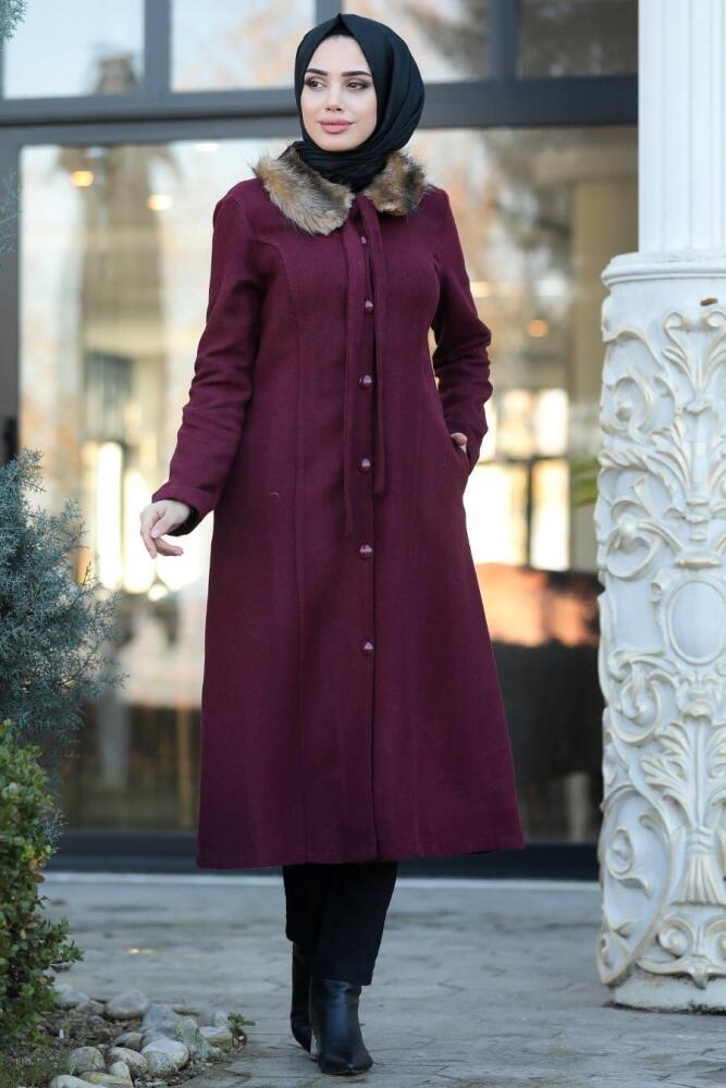 Rouge Bordeaux - Neva Style - Manteau Hijab - 50840BR - 1