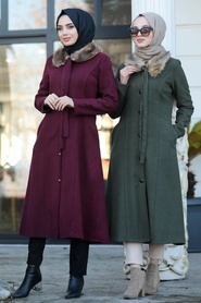 Rouge Bordeaux - Neva Style - Manteau Hijab - 50840BR - Thumbnail