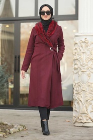 Rouge Bordeaux - Neva Style - Manteau Hijab - 5098BR - Thumbnail
