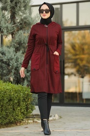 Rouge Bordeaux - Neva Style - Manteau Hijab - 6068BR - Thumbnail