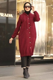 Rouge Bordeaux - Neva Style - Manteau Hijab - 9042BR - Thumbnail