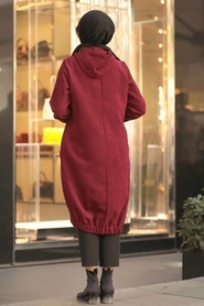 Rouge Bordeaux - Neva Style - Manteau Hijab - 9042BR - Thumbnail