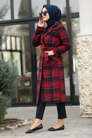 Rouge Bordeaux - Neva Style - Manteau Hijab - 9071BR - Thumbnail