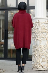 Rouge Bordeaux - Neva Style - Poncho En Tricot Hijab - 19763BR - Thumbnail