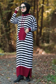 Rouge Bordeaux -Neva Style - Robe En Tricot Hijab -10490BR - Thumbnail