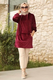 Rouge Bordeaux - Neva Style - Sweat-shirt Et Tunique Velours - 41410BR - Thumbnail