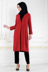 Rouge Bordeaux - New Kenza - Manteau Hijab 49771BR - Thumbnail