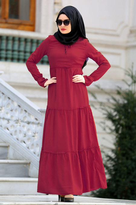 Rouge Bordeaux - New Kenza - Robe Hijab 30860BR