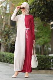 Rouge Bordeaux - New Kenza - Robe Hijab 31510BR - Thumbnail